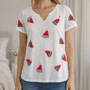 Talbots Watermelon Print Short Sleeve Sweater Top Knit Tee Women Size Medium